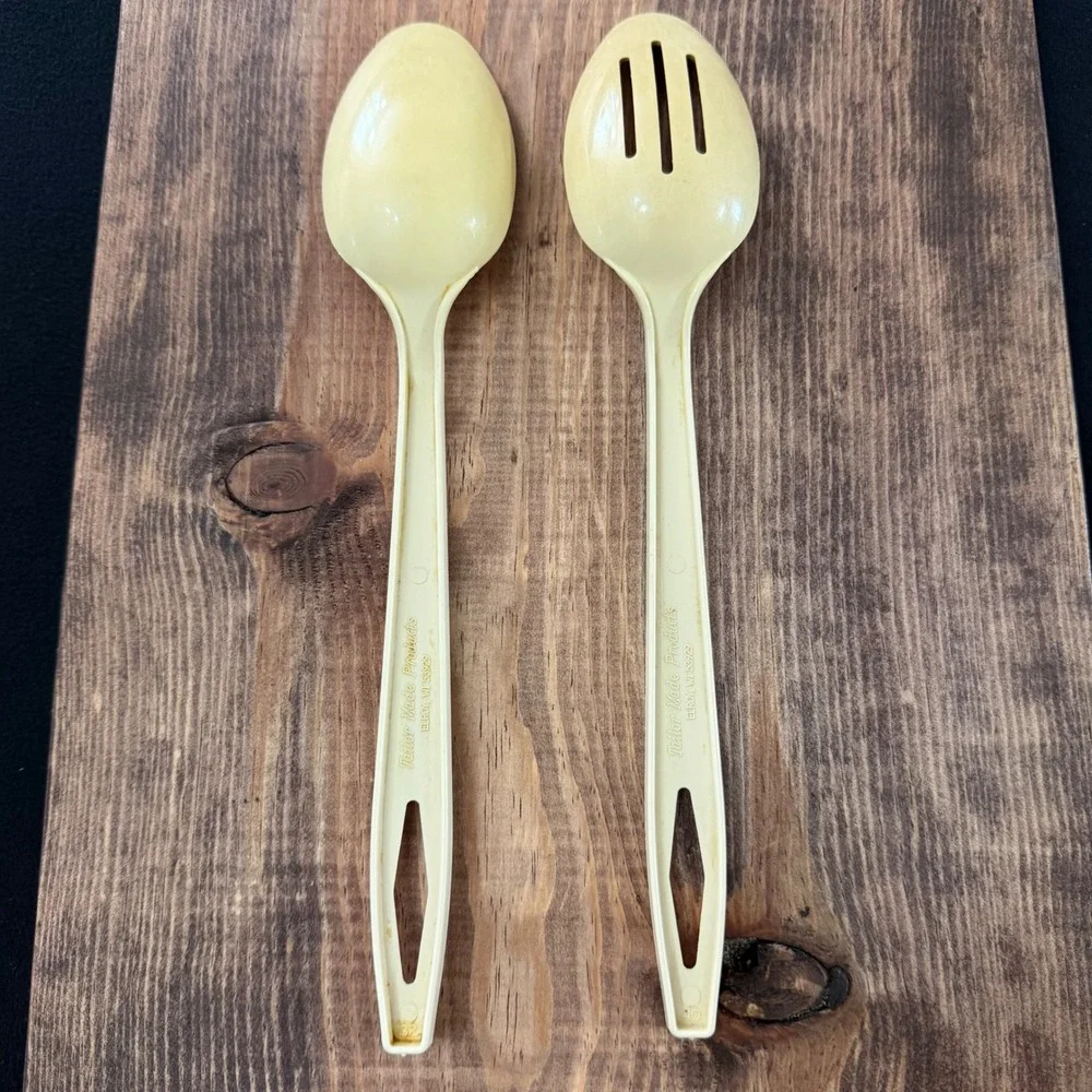 Tailor Made Products Cream Yellow Serving Spoon Set Solid and Slotted USA Made‎